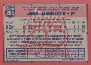 1991 Topps #285 Jim Abbott Back