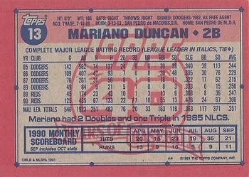 1991 Topps #13 Mariano Duncan Back