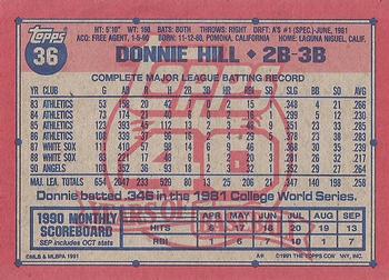 1991 Topps #36 Donnie Hill Back