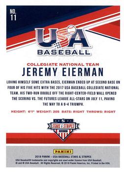 2018 Panini USA Baseball Stars & Stripes #11 Jeremy Eierman Back
