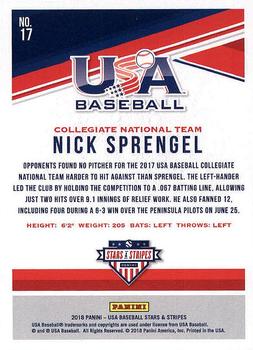 2018 Panini USA Baseball Stars & Stripes #17 Nick Sprengel Back