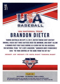 2018 Panini USA Baseball Stars & Stripes #31 Brandon Dieter Back