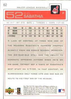 2003 Upper Deck First Pitch #62 CC Sabathia Back