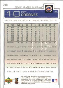 2003 Upper Deck First Pitch #218 Rey Ordonez Back