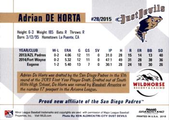 2015 Grandstand Tri-City Dust Devils #NNO Adrian De Horta Back