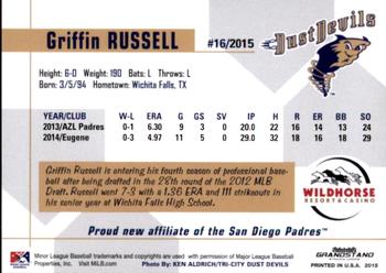 2015 Grandstand Tri-City Dust Devils #NNO Griffin Russell Back