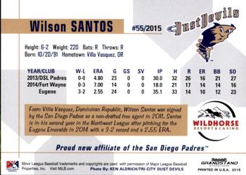 2015 Grandstand Tri-City Dust Devils #NNO Wilson Santos Back