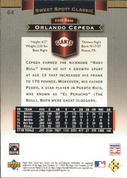 2003 Upper Deck Sweet Spot Classic #64 Orlando Cepeda Back