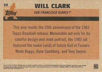 2018 Topps - 1983 Topps Baseball 35th Anniversary Chrome Silver Pack #58 Will Clark Back