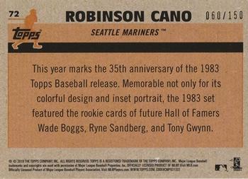 2018 Topps - 1983 Topps Baseball 35th Anniversary Chrome Silver Pack Blue Refractor #72 Robinson Cano Back