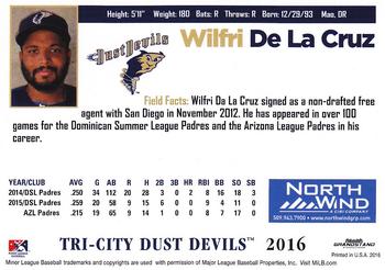 2016 Grandstand Tri-City Dust Devils #NNO Wilfri De La Cruz Back