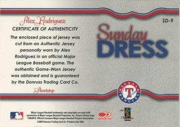 2004 Leaf - Sunday Dress Jerseys #SD-9 Alex Rodriguez Back