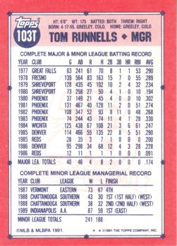 1991 Topps Traded #103T Tom Runnells Back