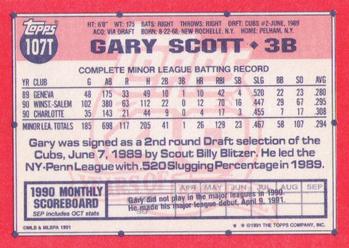1991 Topps Traded #107T Gary Scott Back