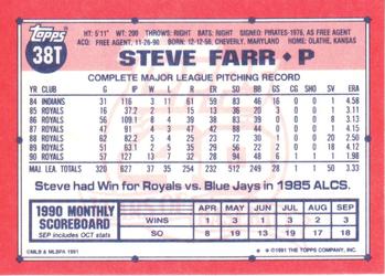 1991 Topps Traded #38T Steve Farr Back