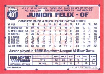 1991 Topps Traded #40T Junior Felix Back