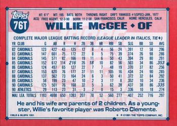 1991 Topps Traded #76T Willie McGee Back