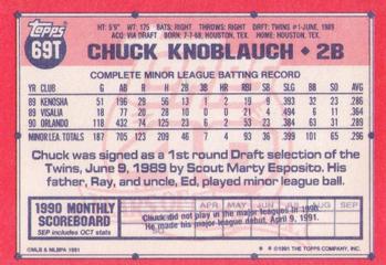 1991 Topps Traded #69T Chuck Knoblauch Back
