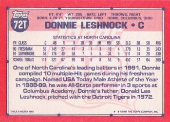 1991 Topps Traded #72T Donnie Leshnock Back