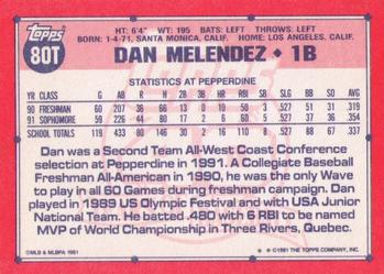 1991 Topps Traded #80T Dan Melendez Back
