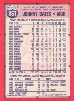 1991 Topps Traded #85T Johnny Oates Back