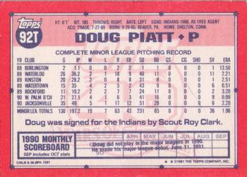 1991 Topps Traded #92T Doug Piatt Back