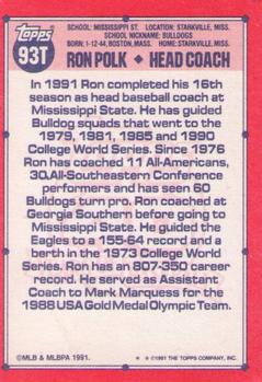1991 Topps Traded #93T Ron Polk Back