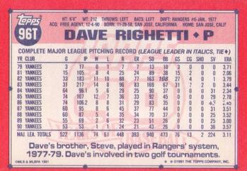 1991 Topps Traded #96T Dave Righetti Back