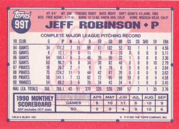 1991 Topps Traded #99T Jeff Robinson Back
