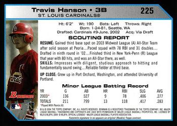 2004 Bowman #225 Travis Hanson Back