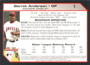 2004 Bowman #1 Garret Anderson Back