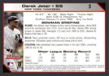 2004 Bowman #3 Derek Jeter Back