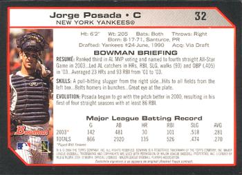 2004 Bowman #32 Jorge Posada Back