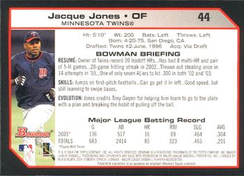 2004 Bowman #44 Jacque Jones Back