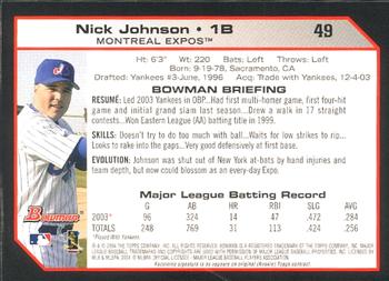 2004 Bowman #49 Nick Johnson Back