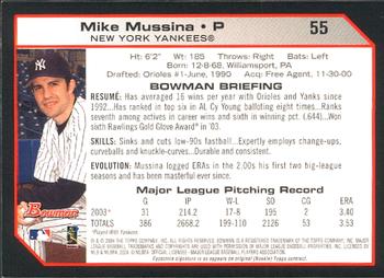 2004 Bowman #55 Mike Mussina Back