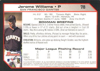 2004 Bowman #78 Jerome Williams Back