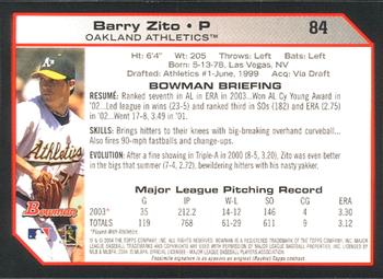 2004 Bowman #84 Barry Zito Back
