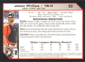 2004 Bowman #93 Jason Phillips Back
