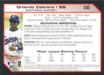 2004 Bowman #110 Orlando Cabrera Back