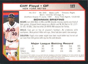 2004 Bowman #117 Cliff Floyd Back