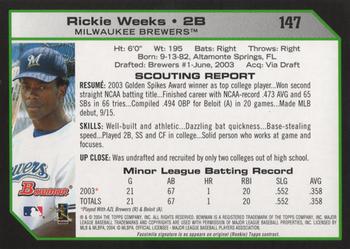 2004 Bowman #147 Rickie Weeks Back