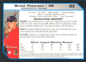 2004 Bowman #189 Brock Peterson Back