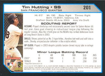2004 Bowman #201 Tim Hutting Back