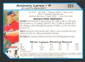 2004 Bowman #221 Anthony Lerew Back