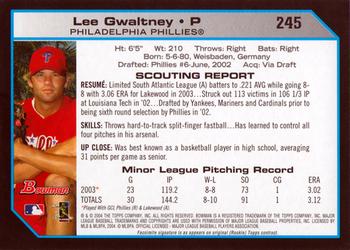 2004 Bowman #245 Lee Gwaltney Back