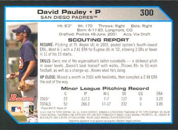 2004 Bowman #300 David Pauley Back