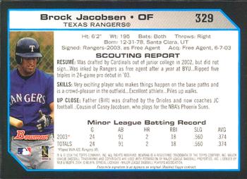 2004 Bowman #329 Brock Jacobsen Back