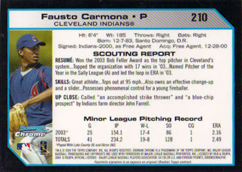 2004 Bowman Chrome #210 Fausto Carmona Back