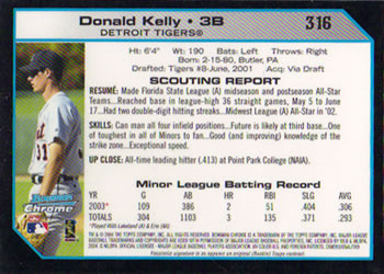 2004 Bowman Chrome #316 Donald Kelly Back